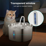 2.2L Automatic Cat Water Fountain Square Stainless Steel Pet Water Feeder Dog Water Fountain with Window（No 5V 1A Plug）