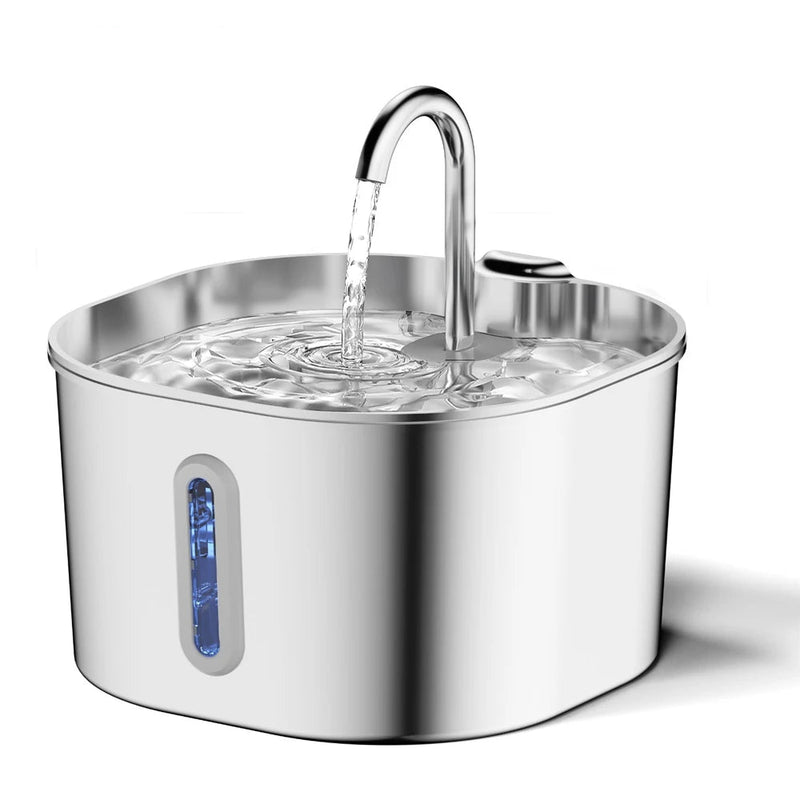 2.2L Automatic Cat Water Fountain Square Stainless Steel Pet Water Feeder Dog Water Fountain with Window（No 5V 1A Plug）